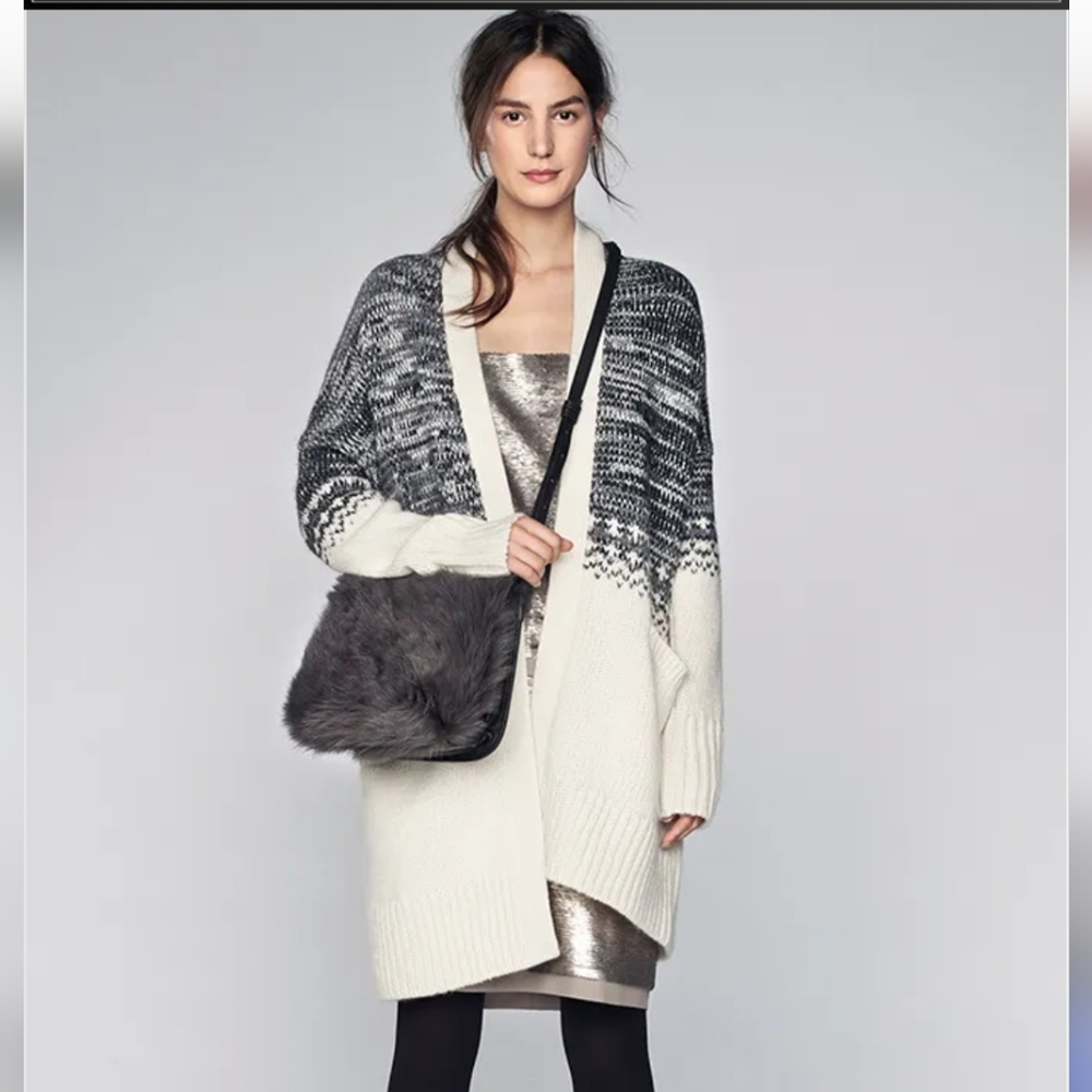 Banana Republic Alpaca Blend Cream & Black Marled Open-Front Shawl Cardigan MP